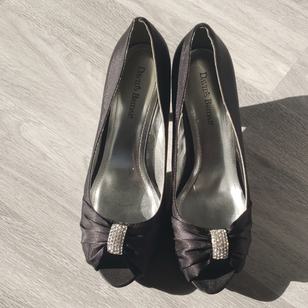Black satin heels